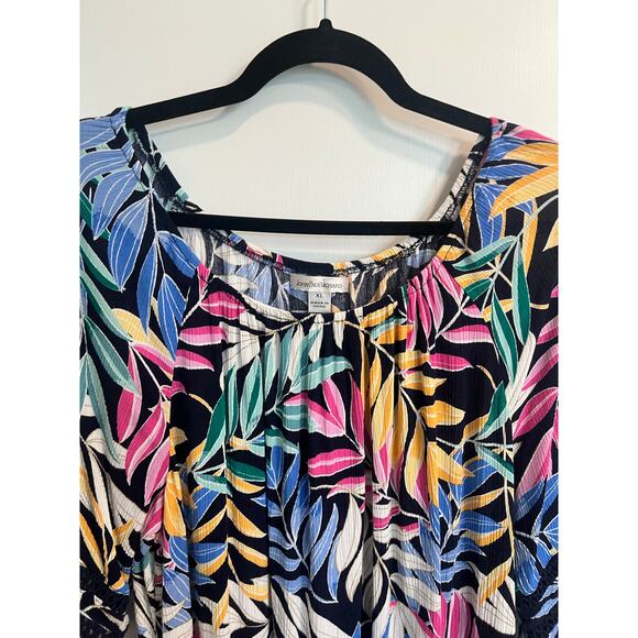 John Paul Richard Womens 3/4 Sleeve Bright Tropical Colorful Blouse Size XL Boho - Picture 5 of 9